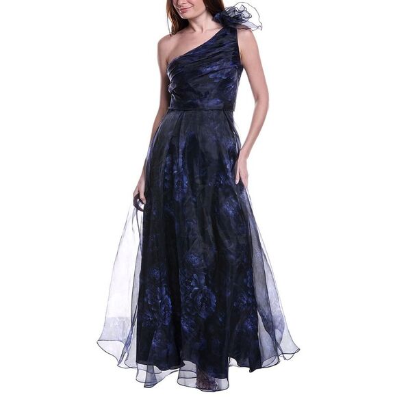 Rene Ruiz WomensPrinted Jacquard Ball Gown Blue